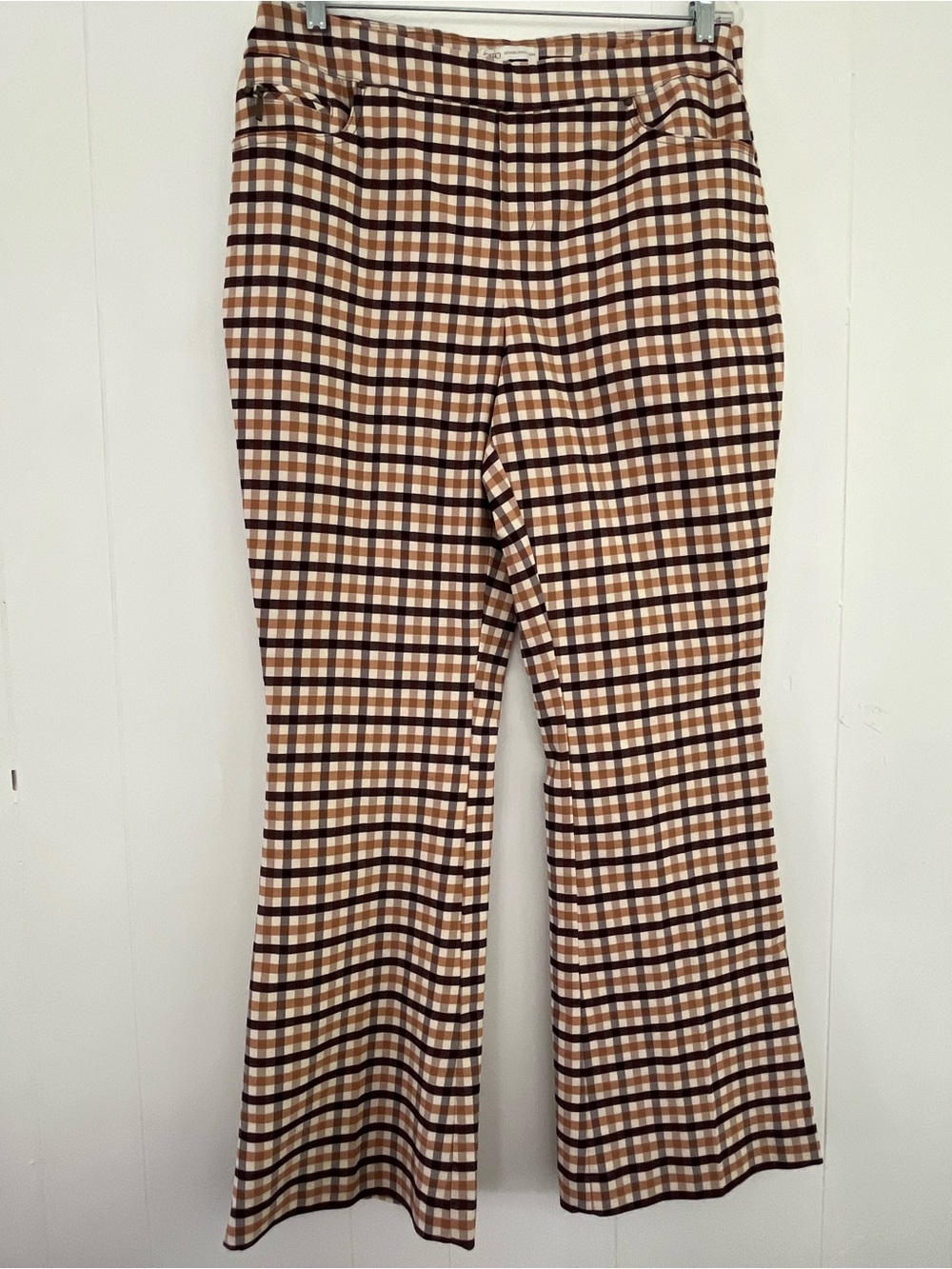 Cato Mid Rise Checkered Brown Yellow Flare Leg Pants Size 16